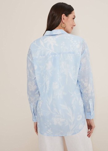 Phase Eight Kaya Floral Print Shirts Blue USA | 6478019-CF